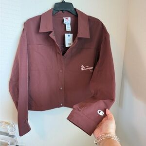 Champion Women's Maroon Cropped Snap-Front Jacket